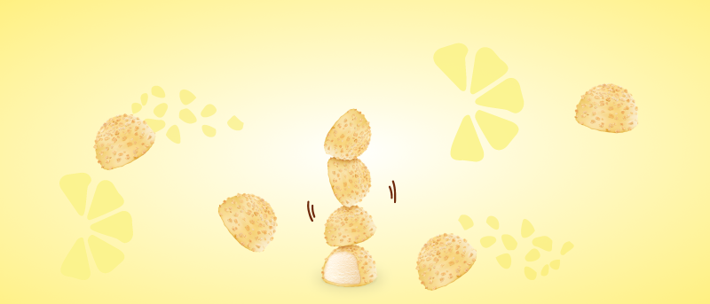 8 Dickmann’s Bites mit Schaumfüllung mit Lemon-Cheesecake-Geschmack, bestreut mit Gebäckstreuseln